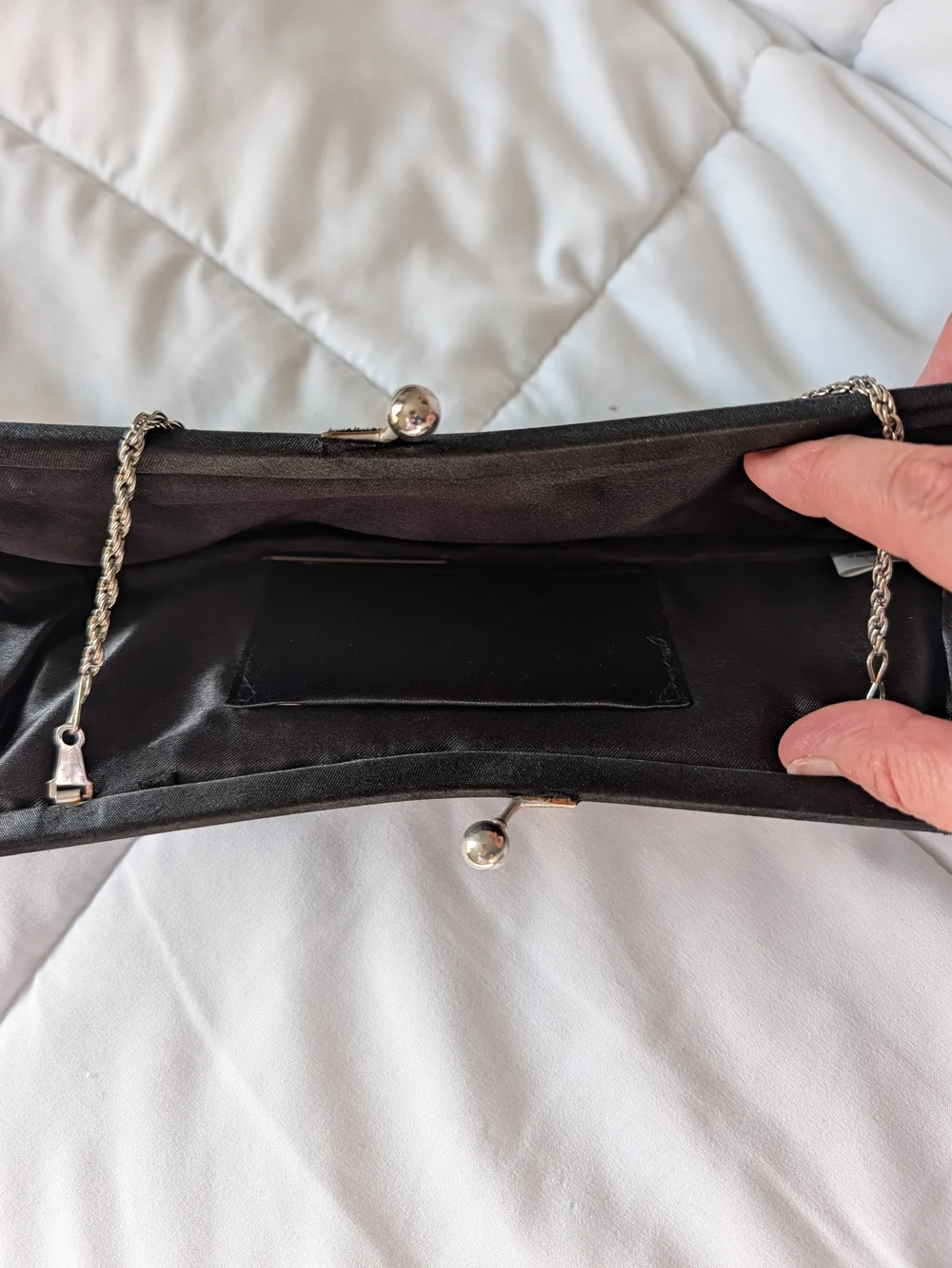 Black Satin Evening Clutch with Skull & Key Charms